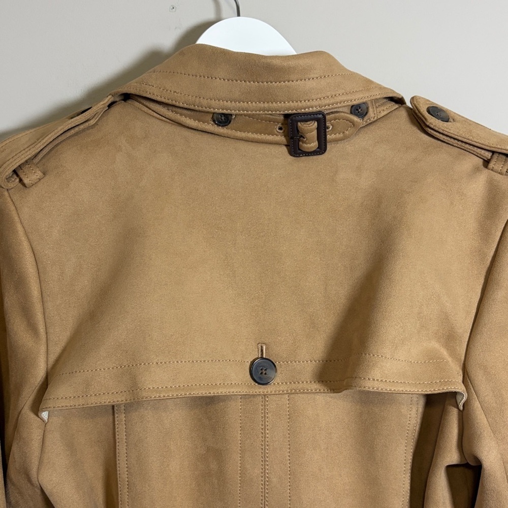 Banana Republic Classic Trench Suede Coat Tan Brown Belt Pockets Sz L - Picture 8 of 13